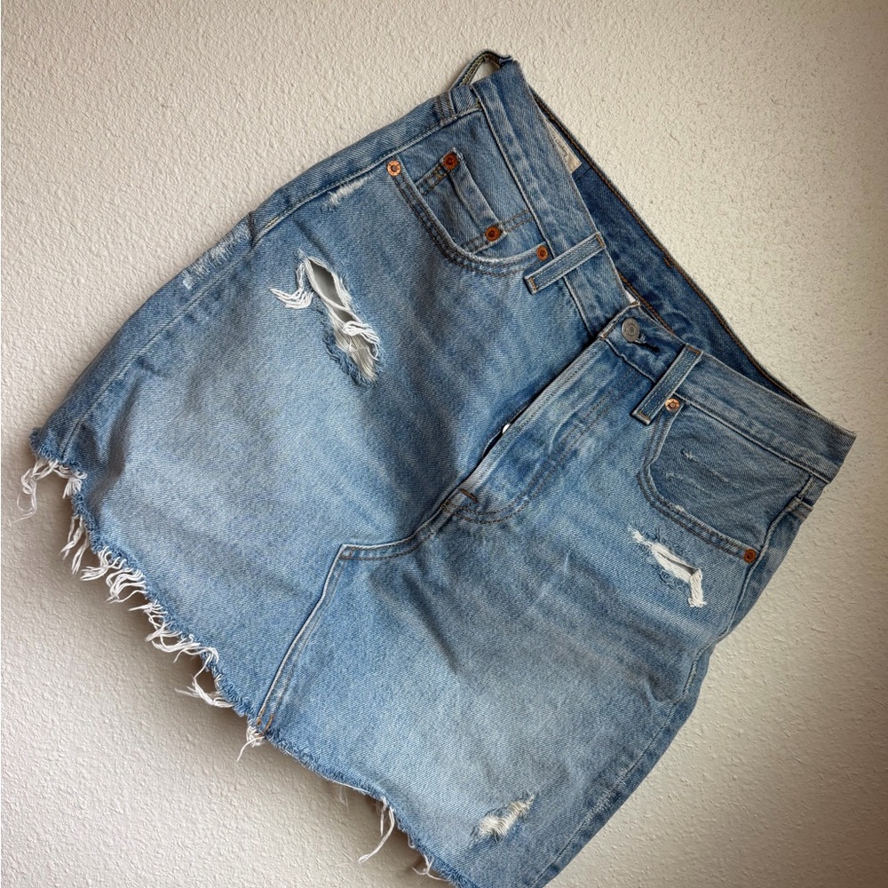 Levi's Light Blue Distressed Denim Cutoff Skirt